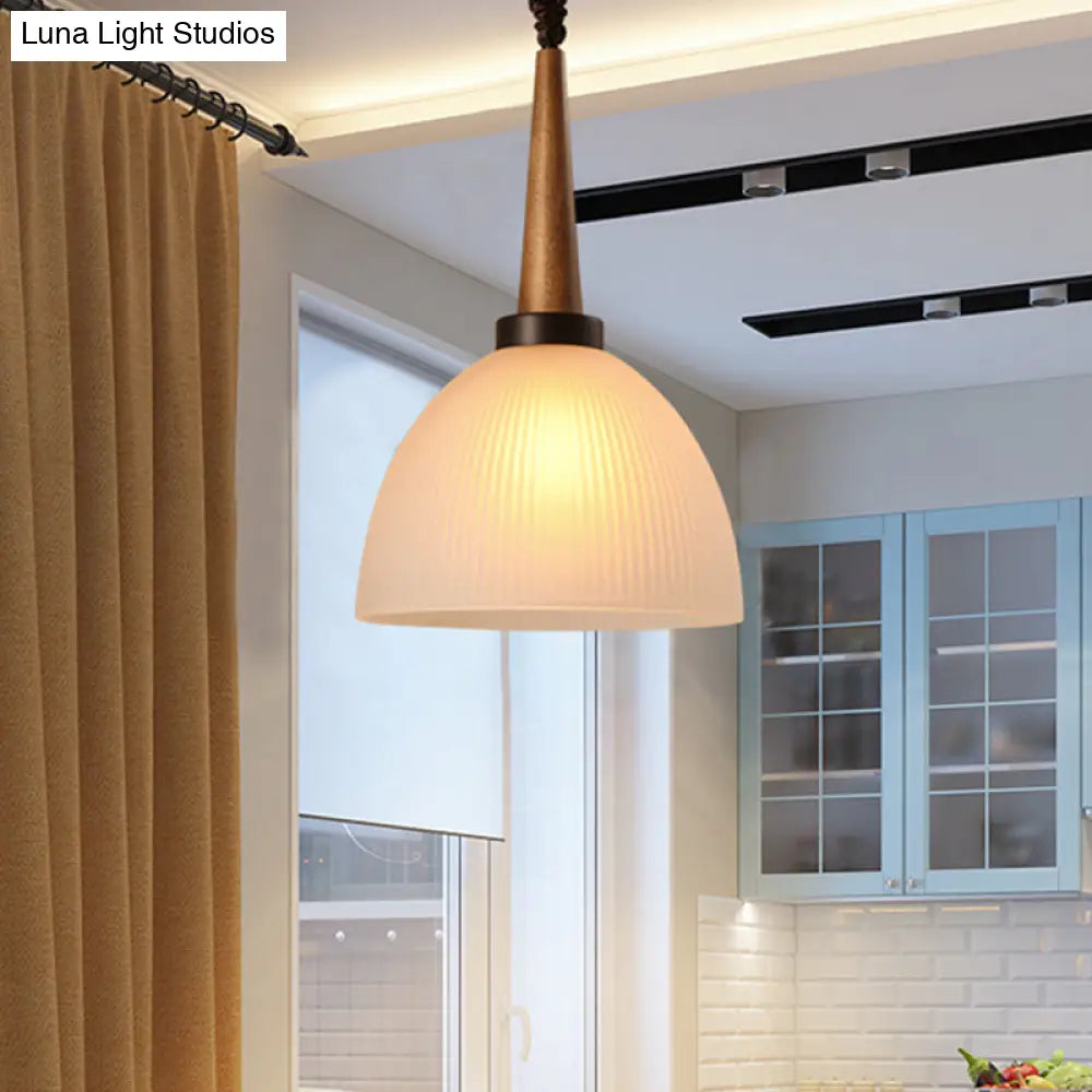 Lodge Dome Pendant Light Kit With White Glass Shade - Perfect For Dining Room Suspension Lighting