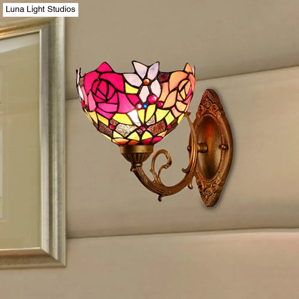 Lodge Flower Wall Sconce With Curved Arm - Stylish Mini Lighting For Living Room