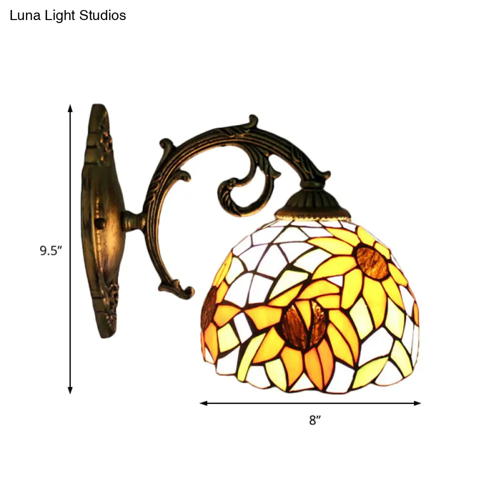 Lodge Flower Wall Sconce With Curved Arm - Stylish Mini Lighting For Living Room