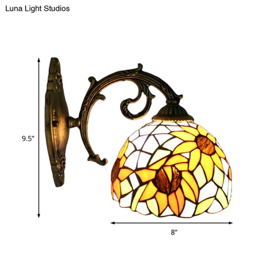 Lodge Flower Wall Sconce With Curved Arm - Stylish Mini Lighting For Living Room