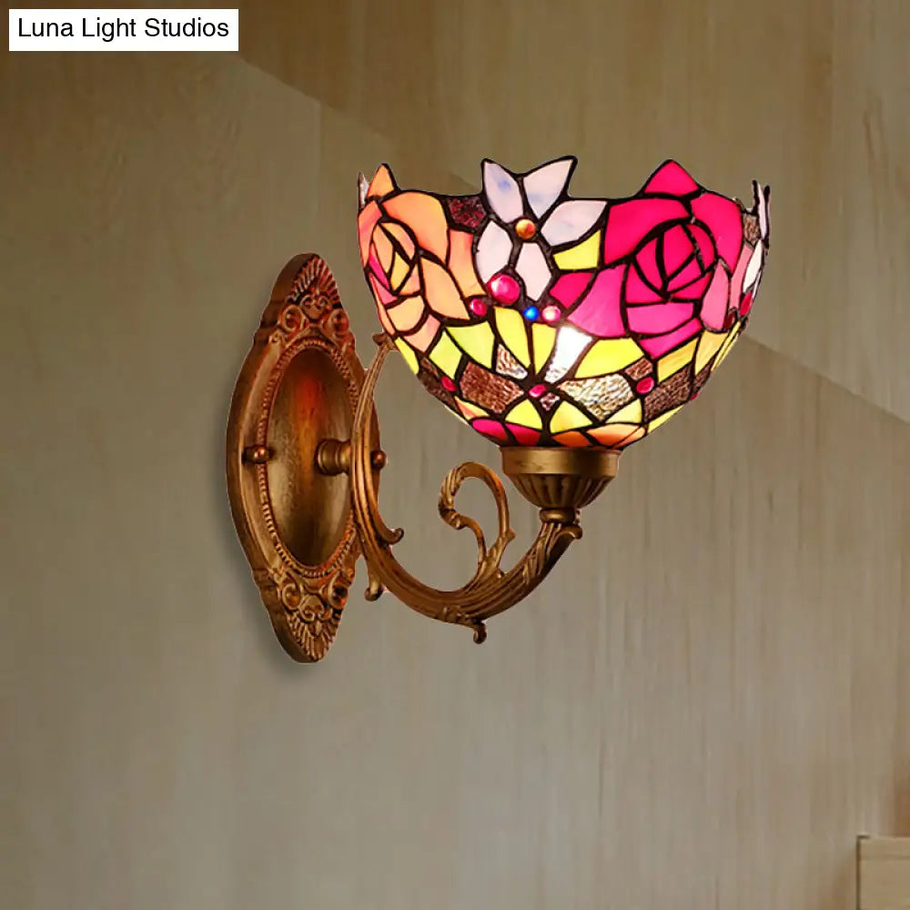 Lodge Flower Wall Sconce With Curved Arm - Stylish Mini Lighting For Living Room