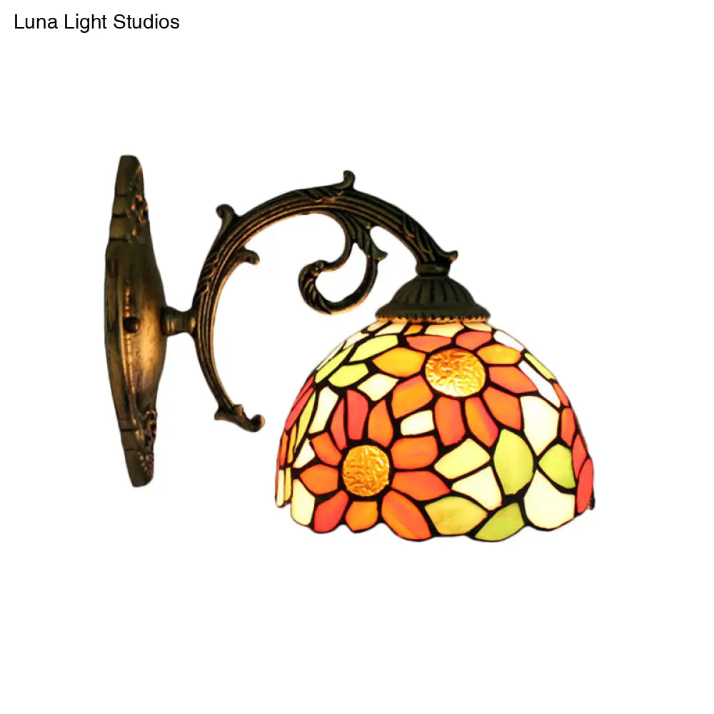 Lodge Flower Wall Sconce With Curved Arm - Stylish Mini Lighting For Living Room