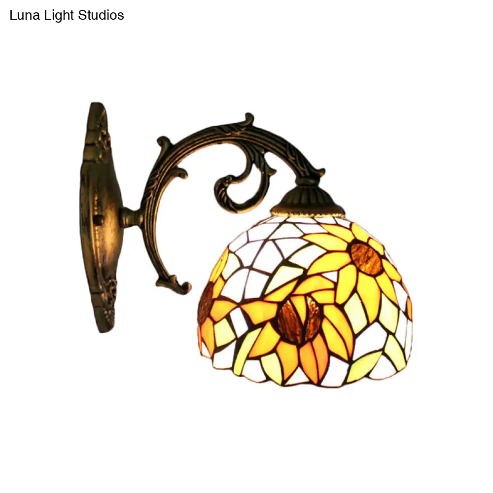 Lodge Flower Wall Sconce With Curved Arm - Stylish Mini Lighting For Living Room