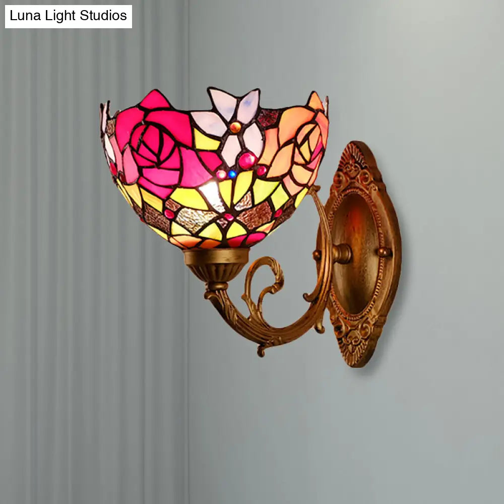 Lodge Flower Wall Sconce With Curved Arm - Stylish Mini Lighting For Living Room