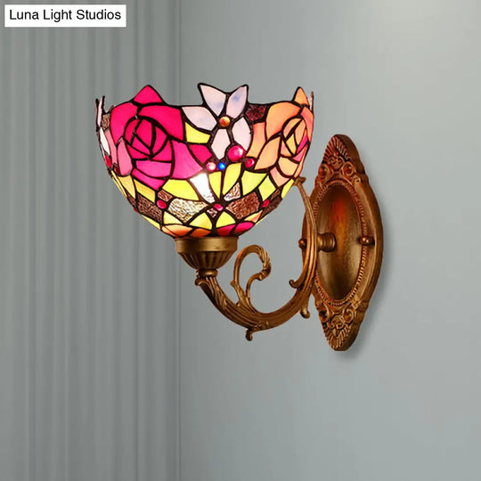 Lodge Flower Wall Sconce With Curved Arm - Stylish Mini Lighting For Living Room