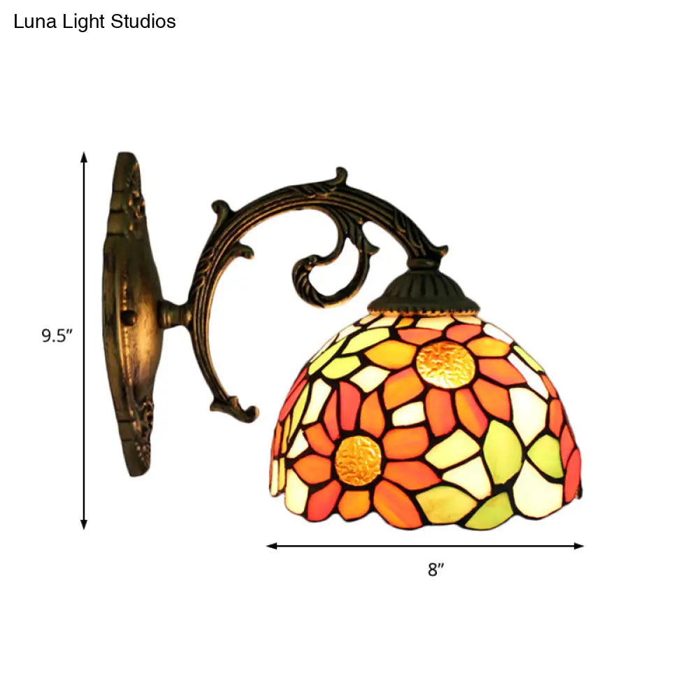 Lodge Flower Wall Sconce With Curved Arm - Stylish Mini Lighting For Living Room