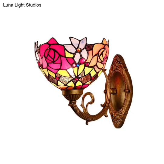 Lodge Flower Wall Sconce With Curved Arm - Stylish Mini Lighting For Living Room