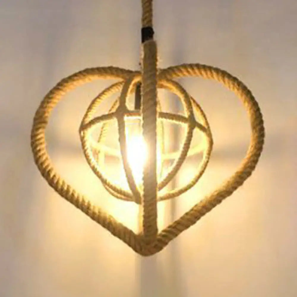 Lodge Heart Pendant Light With Inner Globe Shade In Brown