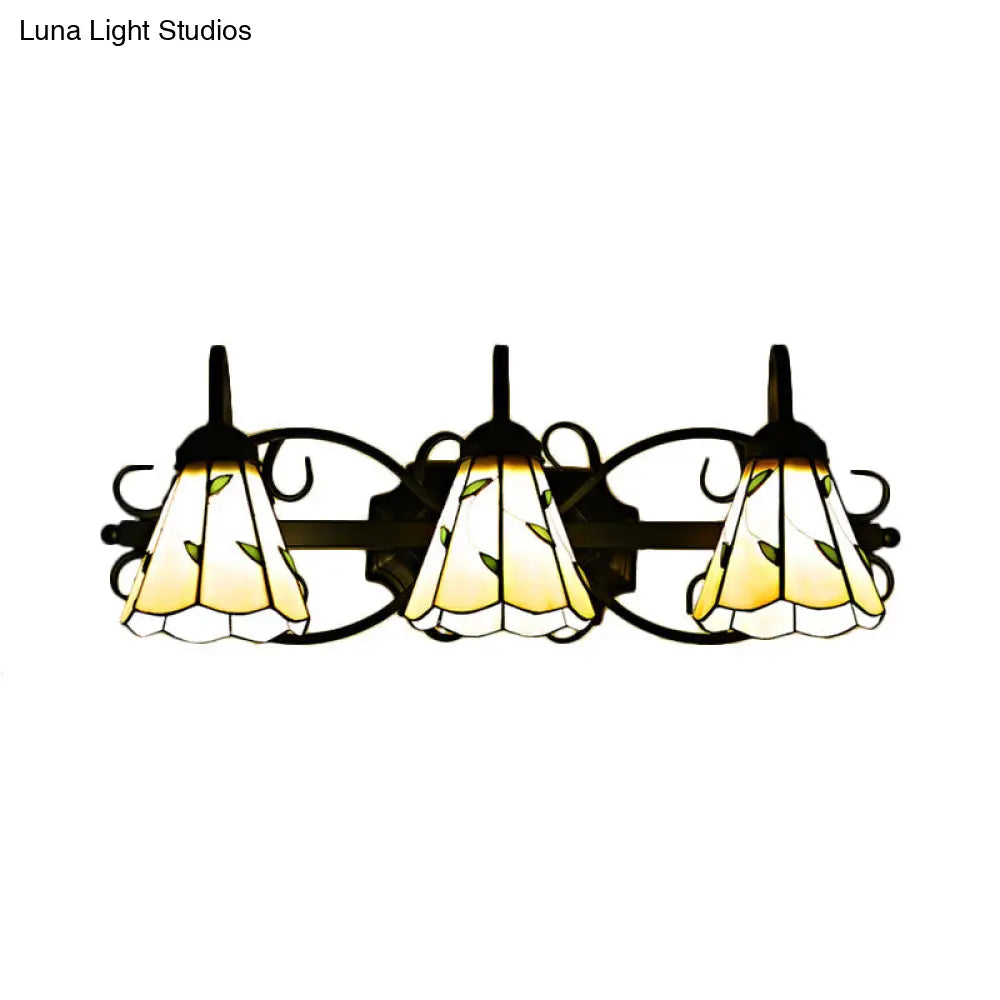 Lodge Leaf Vanity Light In Beige - 3 Stained Glass Wall Lights For Bedroom Lighting