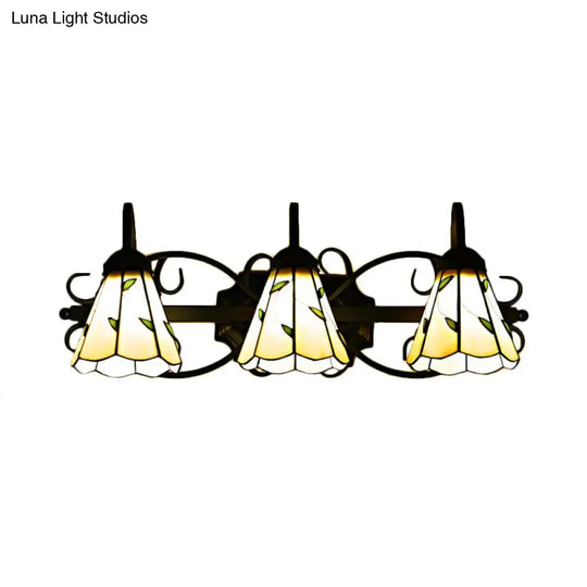 Lodge Leaf Vanity Light In Beige - 3 Stained Glass Wall Lights For Bedroom Lighting