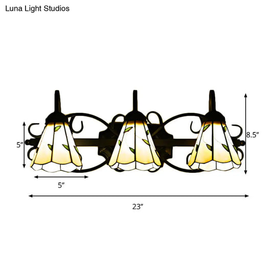 Lodge Leaf Vanity Light In Beige - 3 Stained Glass Wall Lights For Bedroom Lighting