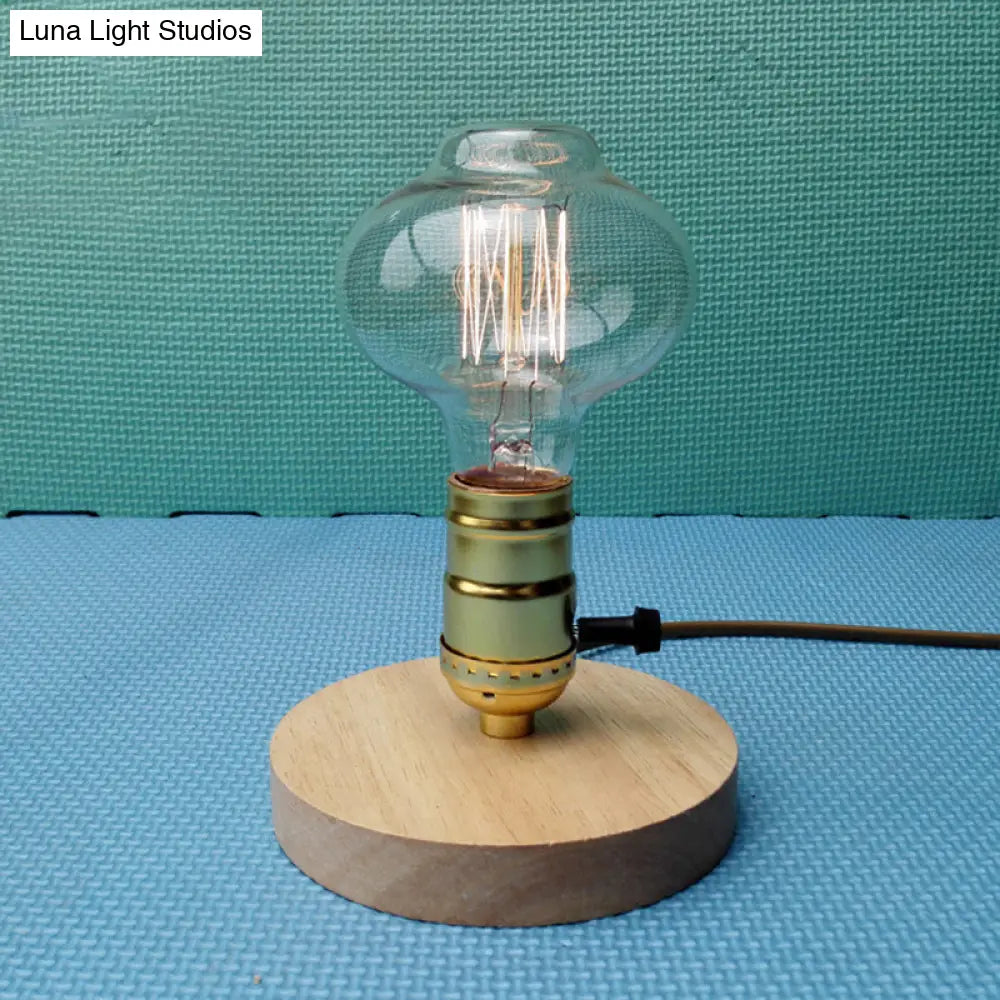 Lodge Mini Table Lamp With Round Metal Base - Light Wood Finish