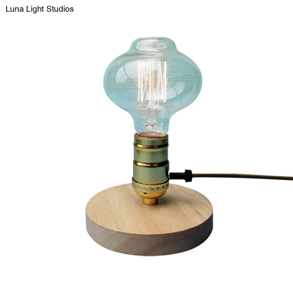 Lodge Mini Table Lamp With Round Metal Base - Light Wood Finish