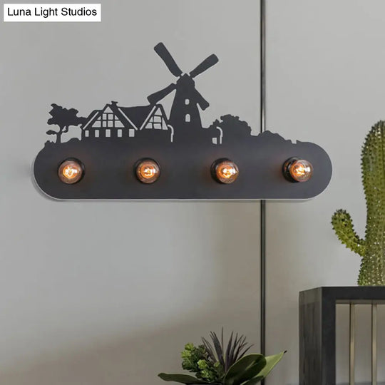 Lodge Open Bulb Wall Light With Nature-Inspired 4-Bulb Metallic Sconce In Black Indoor Use