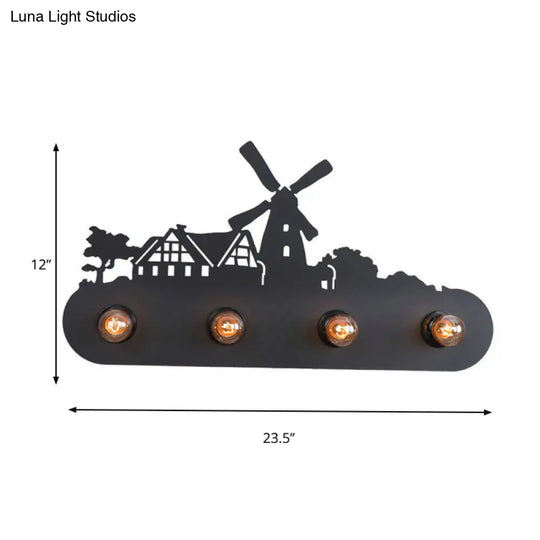 Lodge Open Bulb Wall Light With Nature-Inspired 4-Bulb Metallic Sconce In Black Indoor Use