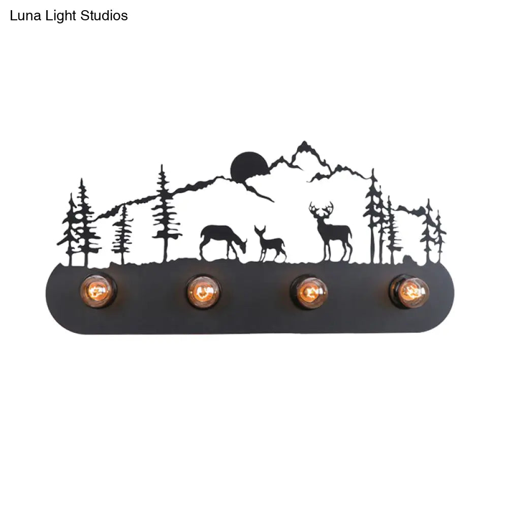 Lodge Open Bulb Wall Light With Nature-Inspired 4-Bulb Metallic Sconce In Black Indoor Use