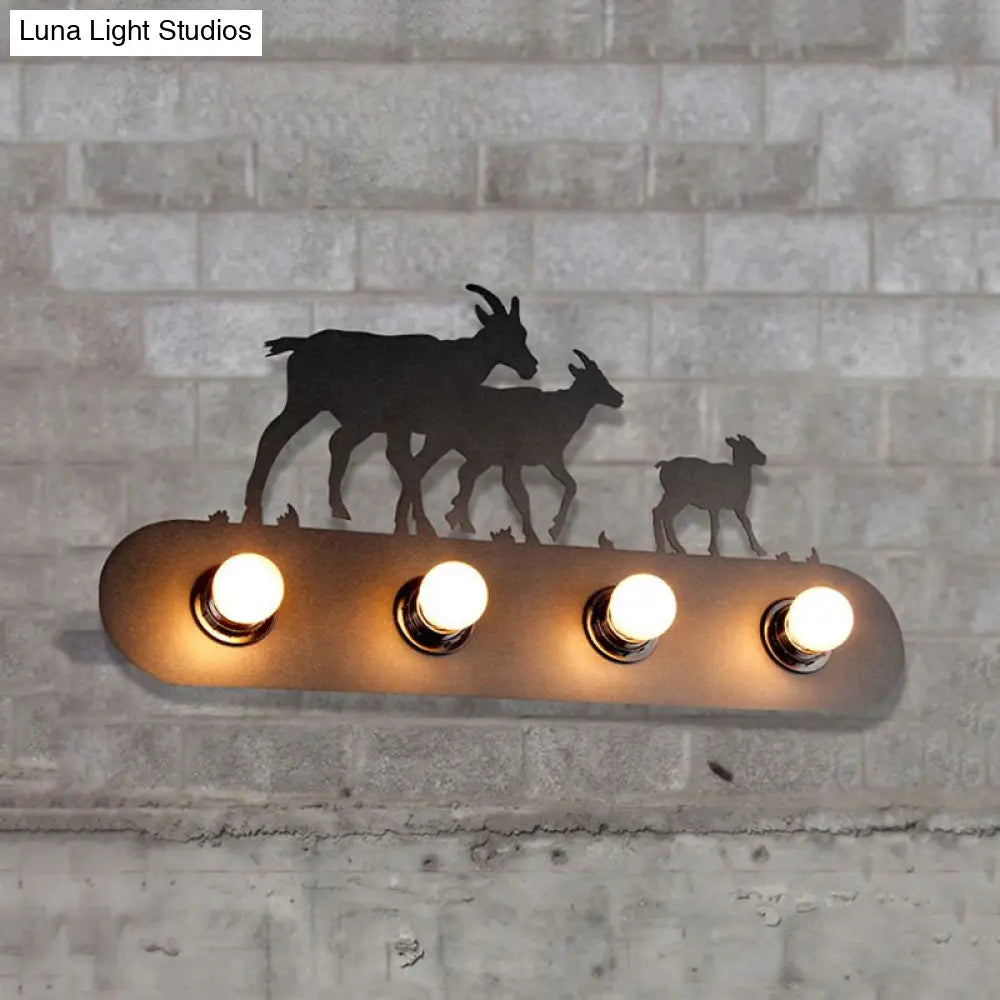 Lodge Open Bulb Wall Light With Nature-Inspired 4-Bulb Metallic Sconce In Black Indoor Use