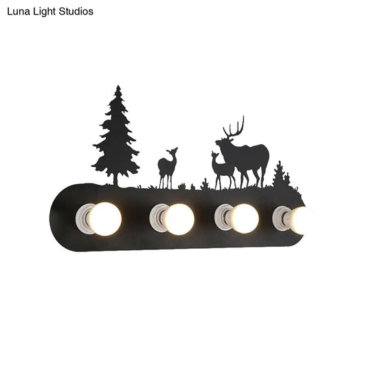 Lodge Open Bulb Wall Light With Nature-Inspired 4-Bulb Metallic Sconce In Black Indoor Use