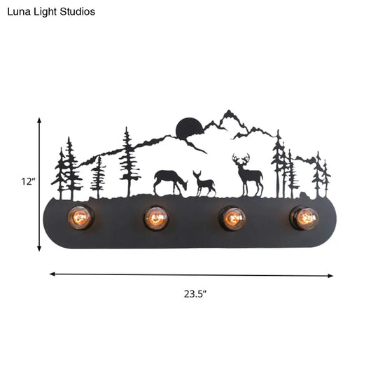 Lodge Open Bulb Wall Light With Nature-Inspired 4-Bulb Metallic Sconce In Black Indoor Use