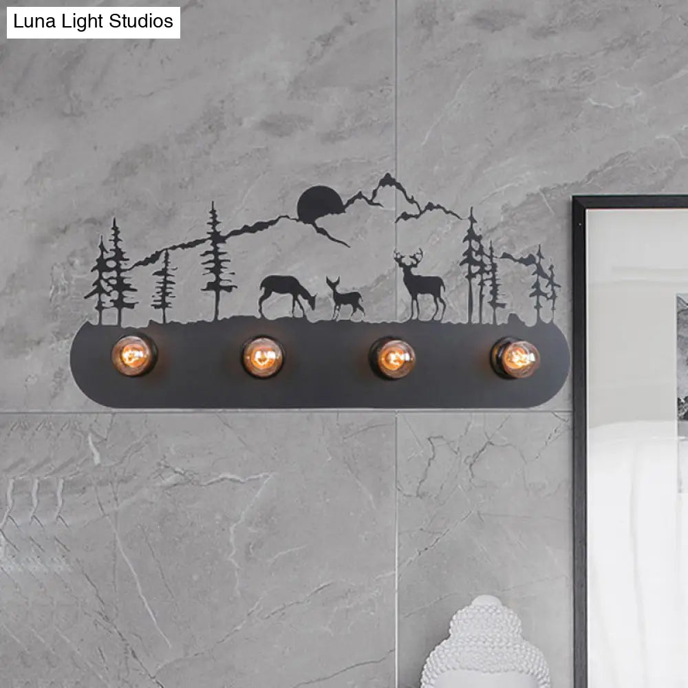 Lodge Open Bulb Wall Light With Nature-Inspired 4-Bulb Metallic Sconce In Black Indoor Use