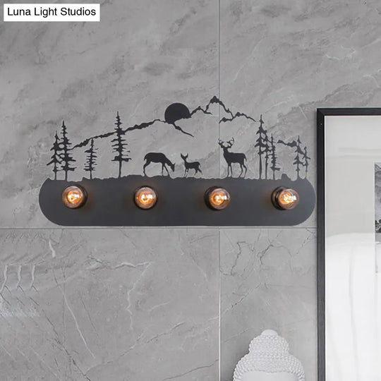 Lodge Open Bulb Wall Light With Nature-Inspired 4-Bulb Metallic Sconce In Black Indoor Use