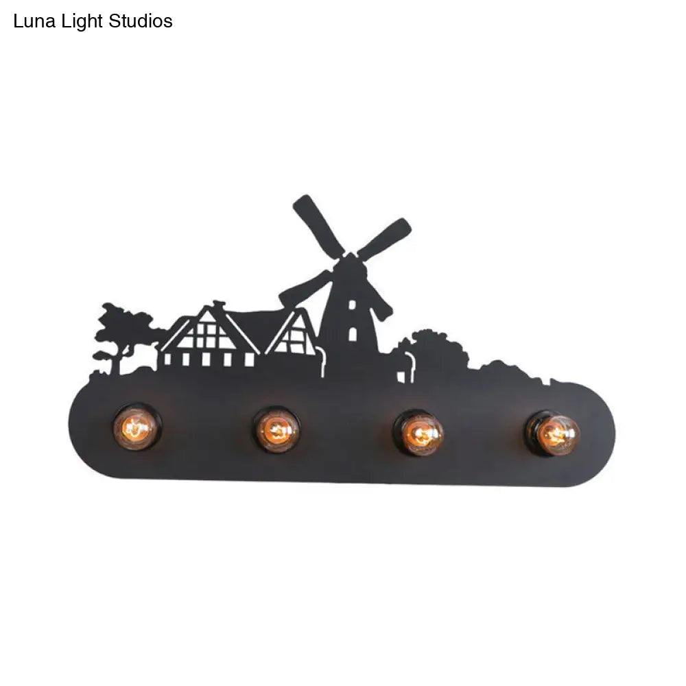 Lodge Open Bulb Wall Light With Nature-Inspired 4-Bulb Metallic Sconce In Black Indoor Use