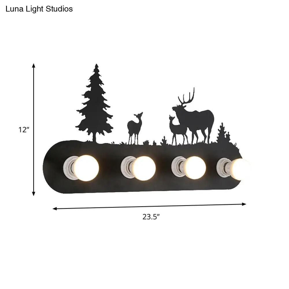 Lodge Open Bulb Wall Light With Nature-Inspired 4-Bulb Metallic Sconce In Black Indoor Use