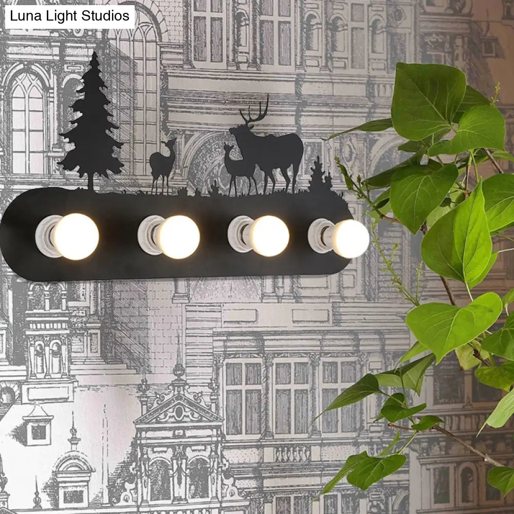 Lodge Open Bulb Wall Light With Nature-Inspired 4-Bulb Metallic Sconce In Black Indoor Use