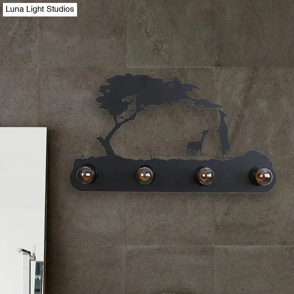 Lodge Open Bulb Wall Light With Nature-Inspired 4-Bulb Metallic Sconce In Black Indoor Use