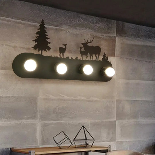 Lodge Open Bulb Wall Light With Nature-Inspired 4-Bulb Metallic Sconce In Black Indoor Use / Elk