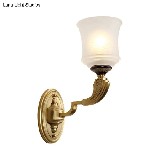 Lodge Style Bell Wall Sconce: 1/2-Light Opal Glass Fixture In Brass For Living Room