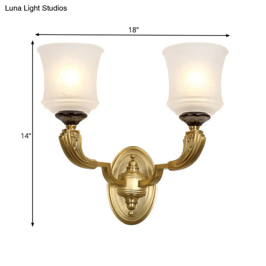 Lodge Style Bell Wall Sconce: 1/2-Light Opal Glass Fixture In Brass For Living Room