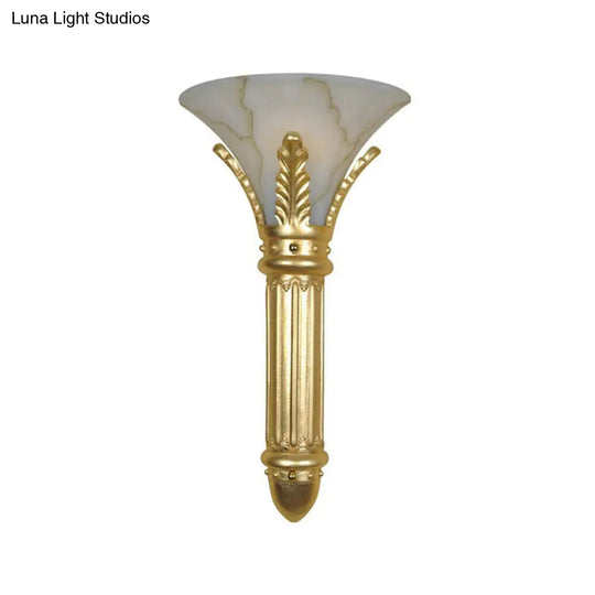 Lodge Style Bell Wall Sconce - 1 Bulb Gold Fixture For Bedroom