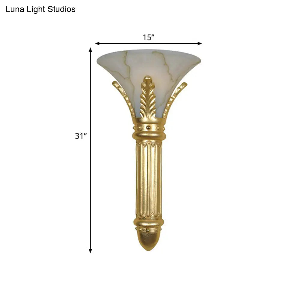 Lodge Style Bell Wall Sconce - 1 Bulb Gold Fixture For Bedroom