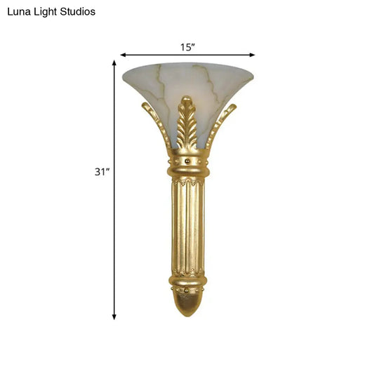 Lodge Style Bell Wall Sconce - 1 Bulb Gold Fixture For Bedroom