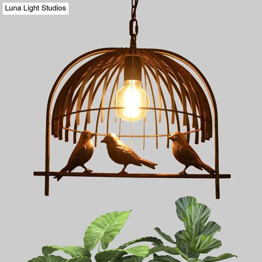 Lodge Style Hanging Birdcage Pendant Light Fixture With Iron Dome Shade - Rust/Black Rust