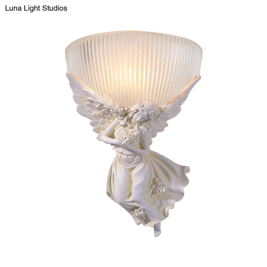 Lodge Style Bowl Frosted Glass Wall Sconce - 10/12 W 1 Bulb Gold/White Angel Design Left/Right