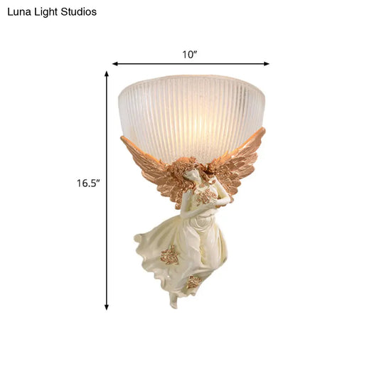 Lodge Style Bowl Frosted Glass Wall Sconce - 10/12 W 1 Bulb Gold/White Angel Design Left/Right