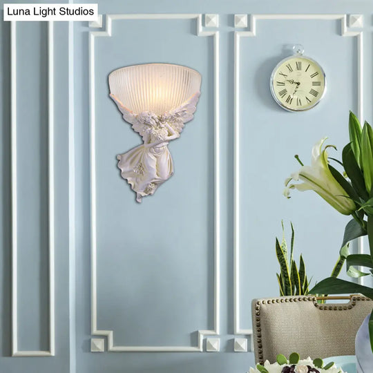 Lodge Style Bowl Frosted Glass Wall Sconce - 10/12 W 1 Bulb Gold/White Angel Design Left/Right