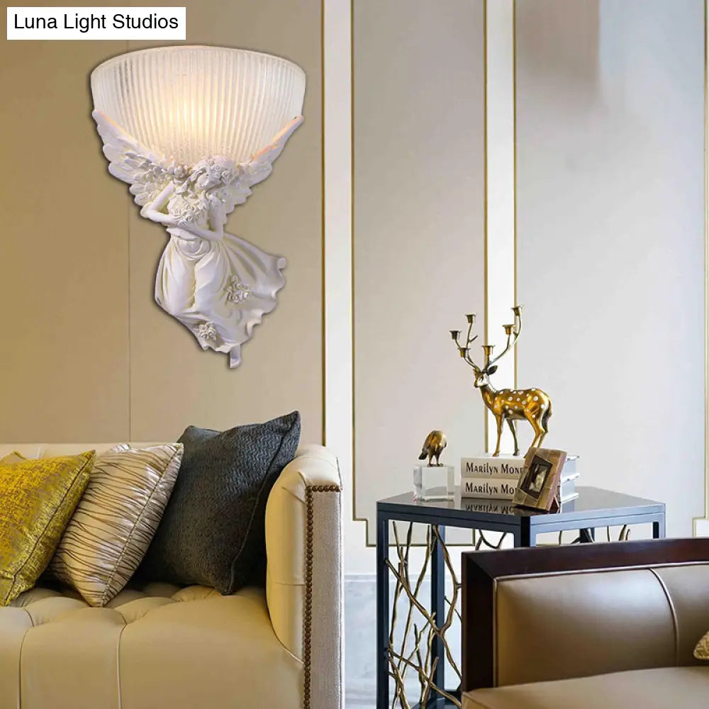 Lodge Style Bowl Frosted Glass Wall Sconce - 10/12 W 1 Bulb Gold/White Angel Design Left/Right