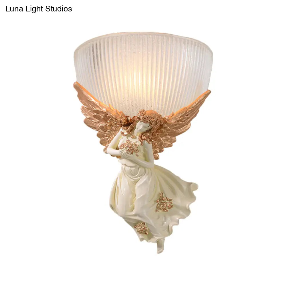 Lodge Style Bowl Frosted Glass Wall Sconce - 10/12 W 1 Bulb Gold/White Angel Design Left/Right