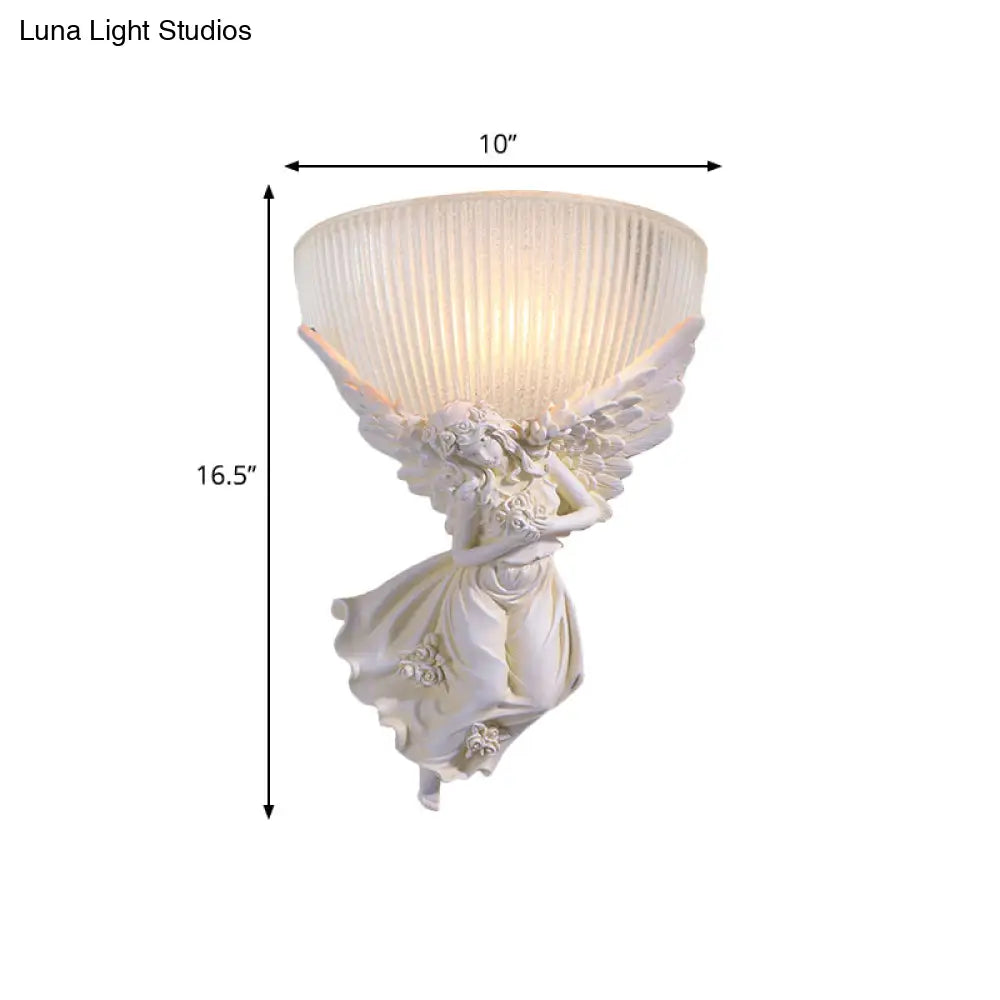 Lodge Style Bowl Frosted Glass Wall Sconce - 10/12 W 1 Bulb Gold/White Angel Design Left/Right