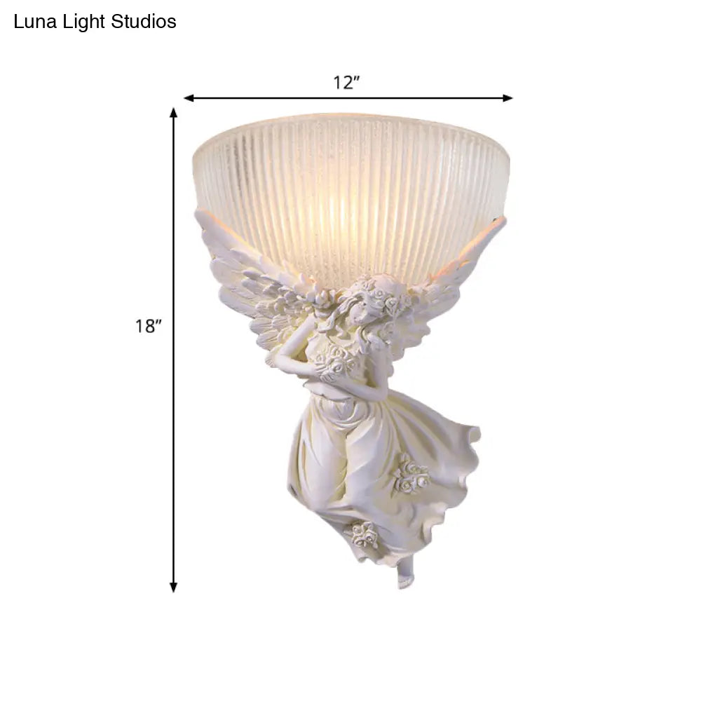 Lodge Style Bowl Frosted Glass Wall Sconce - 10/12 W 1 Bulb Gold/White Angel Design Left/Right