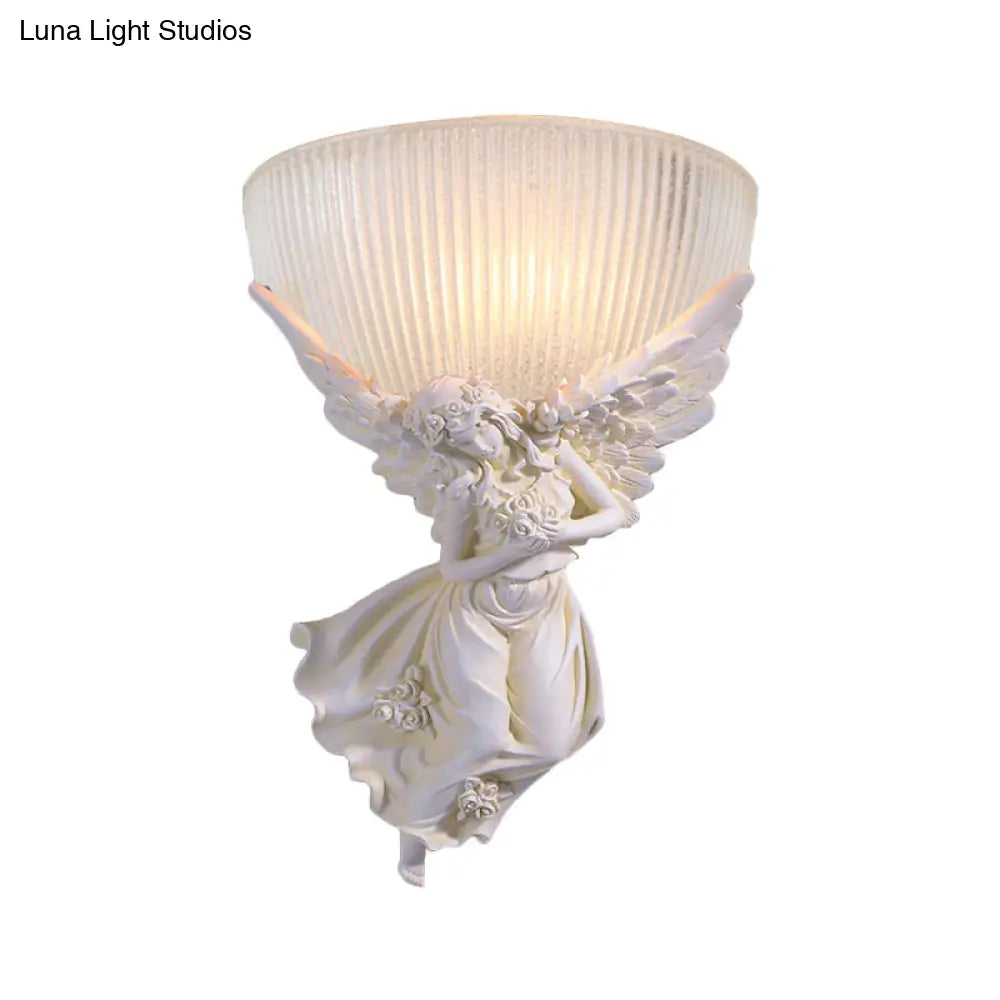 Lodge Style Bowl Frosted Glass Wall Sconce - 10/12 W 1 Bulb Gold/White Angel Design Left/Right