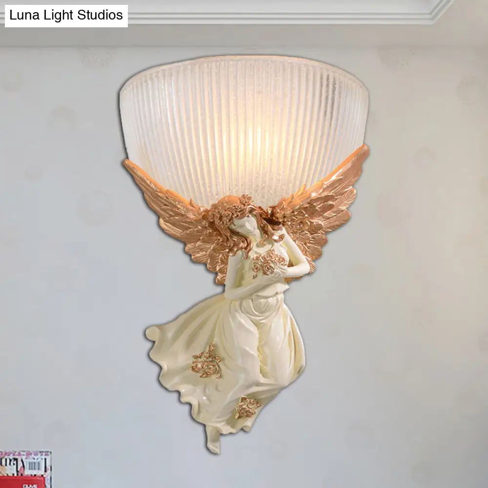 Lodge Style Bowl Frosted Glass Wall Sconce - 10/12 W 1 Bulb Gold/White Angel Design Left/Right