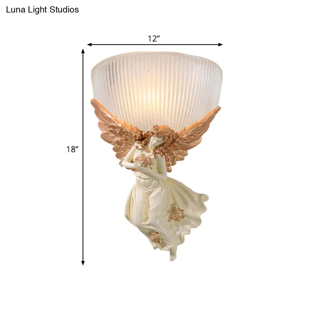 Lodge Style Bowl Frosted Glass Wall Sconce - 10/12 W 1 Bulb Gold/White Angel Design Left/Right