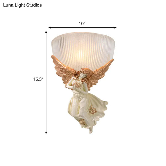 Lodge Style Bowl Frosted Glass Wall Sconce - 10/12 W 1 Bulb Gold/White Angel Design Left/Right