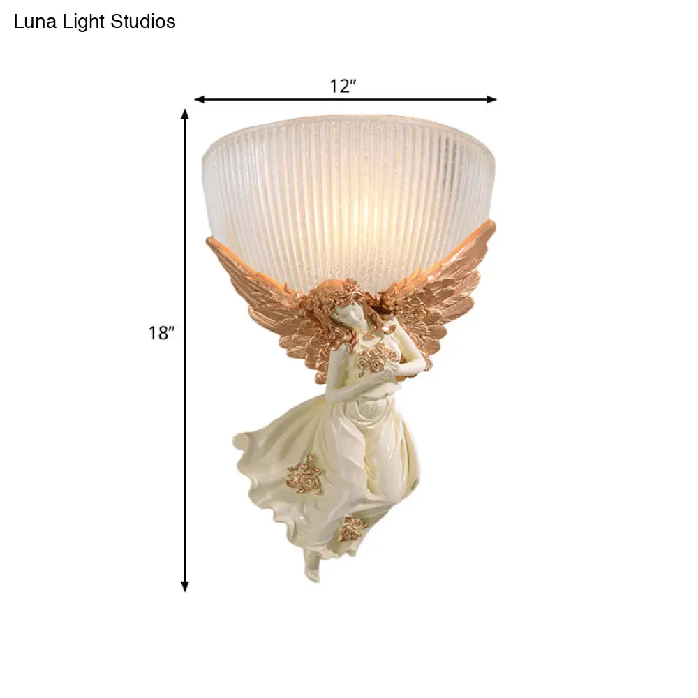 Lodge Style Bowl Frosted Glass Wall Sconce - 10/12 W 1 Bulb Gold/White Angel Design Left/Right