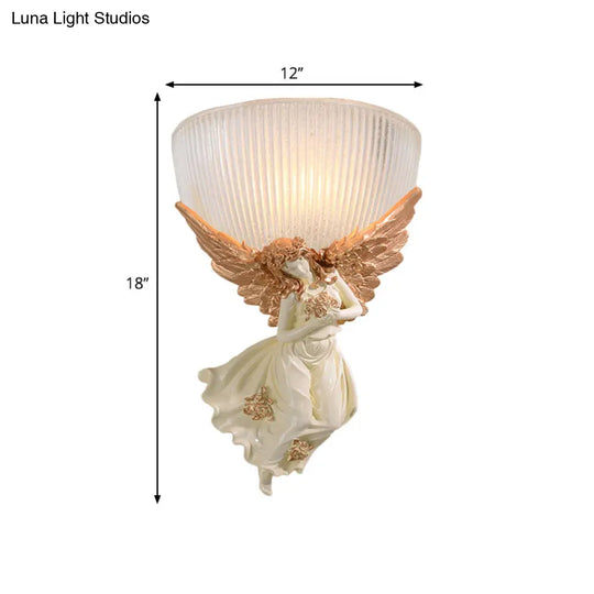 Lodge Style Bowl Frosted Glass Wall Sconce - 10/12 W 1 Bulb Gold/White Angel Design Left/Right