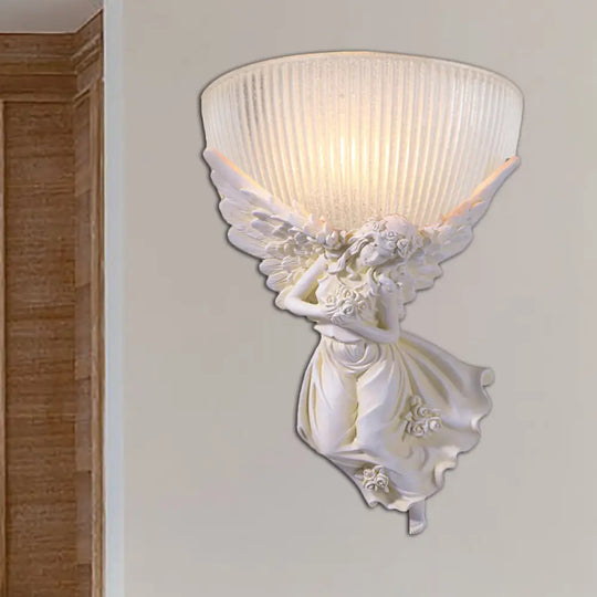 Lodge Style Bowl Frosted Glass Wall Sconce - 10/12 W 1 Bulb Gold/White Angel Design Left/Right White